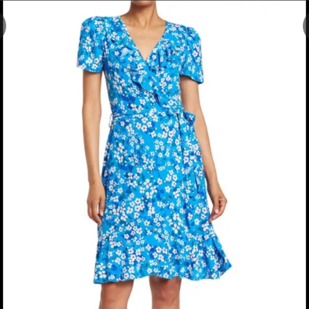NWT Nordstrom By Design Ruffle Floral Wrap Dress in Mitsy Ditsy. Size Large